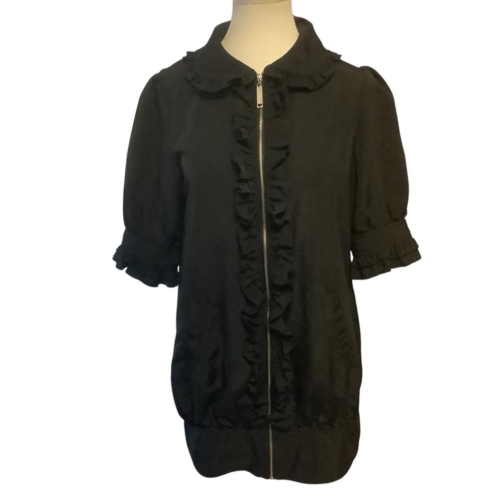 KENSIE GIRL BLACK RUFFLED DETAIL HALF SLEEVE ZIP-UP JACKET/ Size S